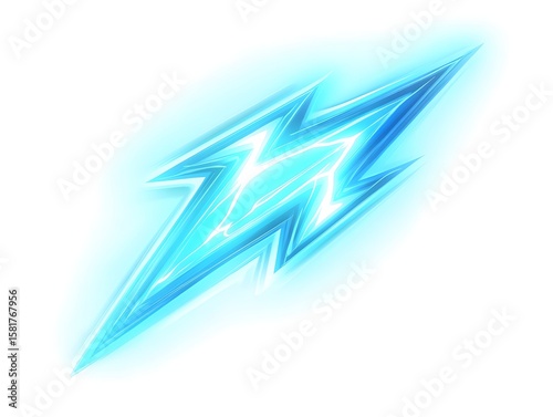 comic zap bolt vector in neon blue with clean edges and small glow, white background 
