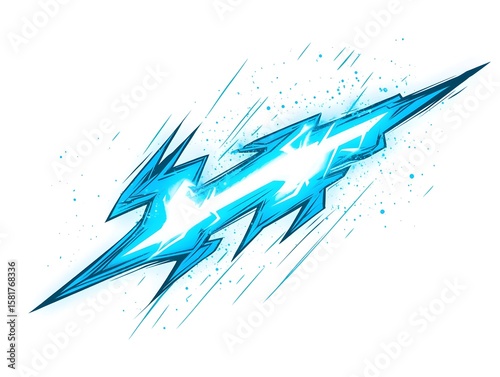 comic zap bolt vector in neon blue with clean edges and small glow, white background 
