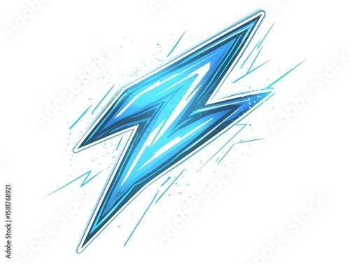 comic zap bolt vector in neon blue with clean edges and small glow, white background 
