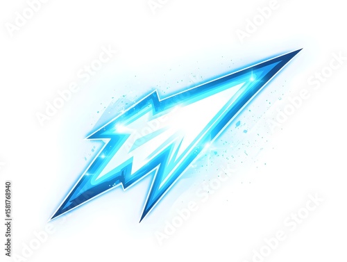 comic zap bolt vector in neon blue with clean edges and small glow, white background 
