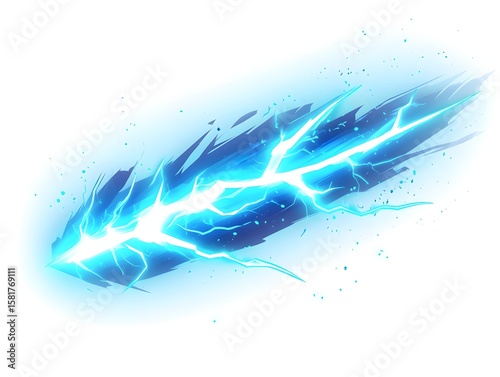 comic zap bolt vector in neon blue with clean edges and small glow, white background 
