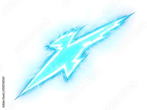 comic zap bolt vector in neon blue with clean edges and small glow, white background 

