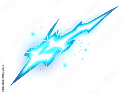 comic zap bolt vector in neon blue with clean edges and small glow, white background 
