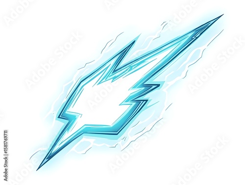 comic zap bolt vector in neon blue with clean edges and small glow, white background 
