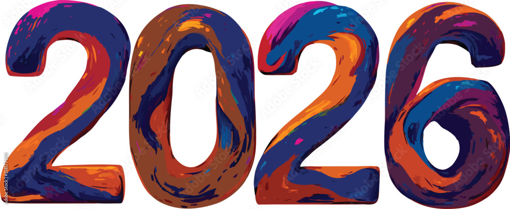 Colorful abstract 2026 year numbers with a textured brushstroke effect Colorful abstract 2026 year numbers with a textured brushstroke effect