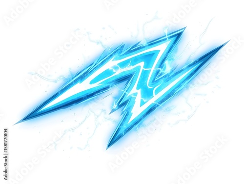 comic zap bolt vector in neon blue with clean edges and small glow, white background 
