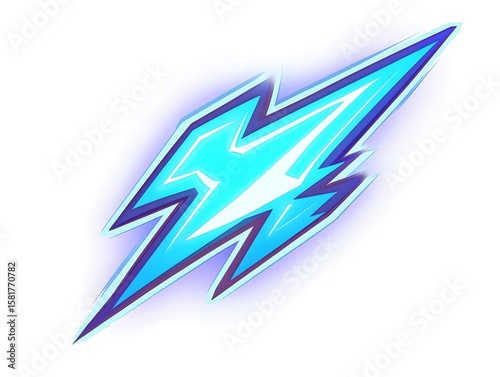 comic zap bolt vector in neon blue with clean edges and small glow, white background 
