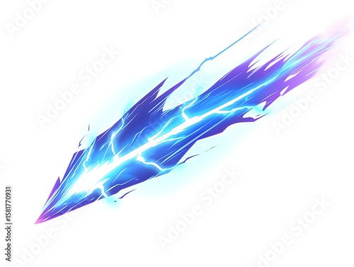comic zap bolt vector in neon blue with clean edges and small glow, white background 
