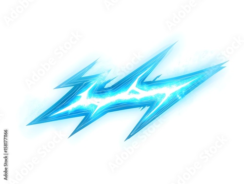 comic zap bolt vector in neon blue with clean edges and small glow, white background 
