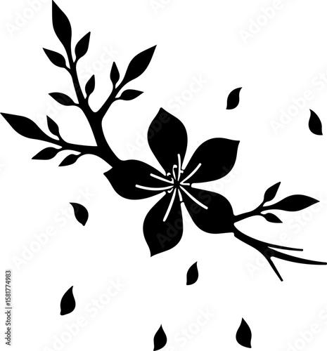 branch of a tree with leaves, tree, branch, nature, spring, flower, vector, leaf, bird, design, illustration, plant, floral, silhouette, blossom, decoration, pattern, art, season, leaves, love, growth