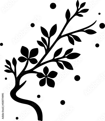 branch of a tree with leaves, tree, branch, nature, spring, flower, vector, leaf, bird, design, illustration, plant, floral, silhouette, blossom, decoration, pattern, art, season, leaves, love, growth