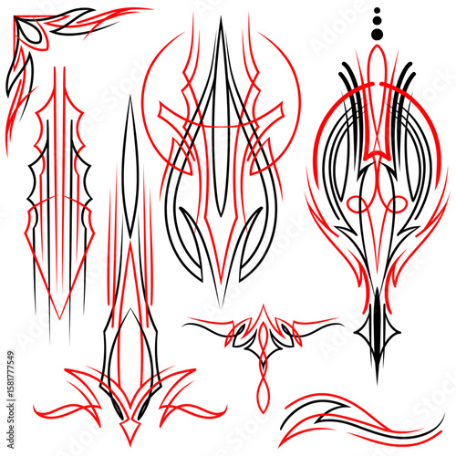set of freehand drawing hotrod painting sticker pinstripe retro classic custom culture vector pack