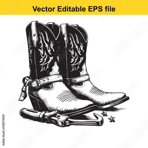 A pair of cowboy boots with a spur, isolated on white