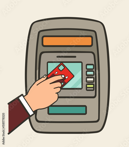 Hand inserting credit card into ATM machine for transaction  