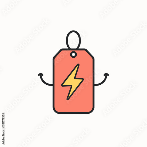 Colorful tag with lightning bolt symbol in modern design style  