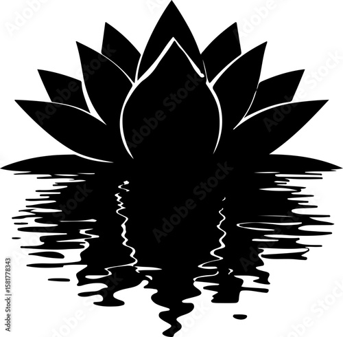 black and white lotus, flower, vector, illustration, nature, floral, design, plant, leaf, art, spring, decoration, lotus, pattern, blossom, petal, beauty, icon, element, summer, bloom, flora, tattoo, 