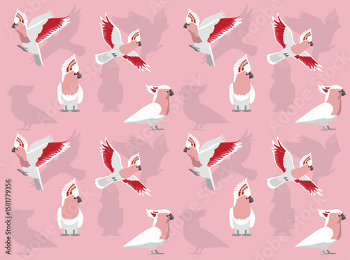 Major Mitchell's Cockatoo Bird Parrot Cartoon Character Seamless Wallpaper Background