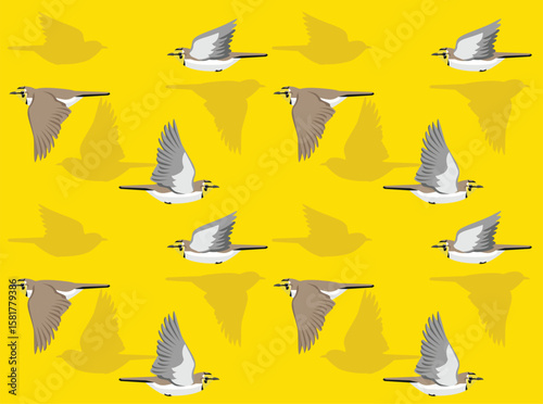 Horned Lark Bird Cartoon Character Seamless Wallpaper Background