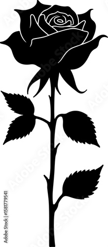 silhouette of rose, flower, vector, floral, illustration, pattern, tattoo, nature, design, art, rose, plant, leaf, decoration, black, silhouette, drawing, vintage, decor, flowers, ornament, set, sketc