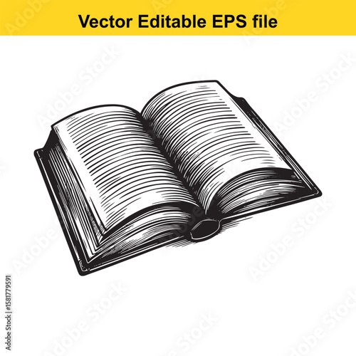 An open book with detailed pages, symbolizing knowledge and learning