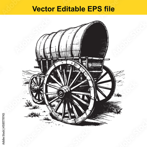 Vintage covered wagon on a dusty path
