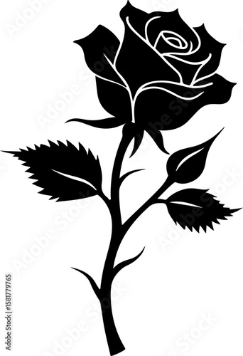 silhouette of rose, flower, vector, floral, illustration, pattern, tattoo, nature, design, art, rose, plant, leaf, decoration, black, silhouette, drawing, vintage, decor, flowers, ornament, set, sketc