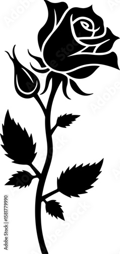 silhouette of rose, flower, vector, floral, illustration, pattern, tattoo, nature, design, art, rose, plant, leaf, decoration, black, silhouette, drawing, vintage, decor, flowers, ornament, set, sketc