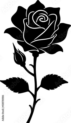 silhouette of rose, flower, vector, floral, illustration, pattern, tattoo, nature, design, art, rose, plant, leaf, decoration, black, silhouette, drawing, vintage, decor, flowers, ornament, set, sketc