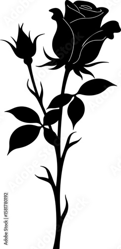 silhouette of rose, flower, vector, floral, illustration, pattern, tattoo, nature, design, art, rose, plant, leaf, decoration, black, silhouette, drawing, vintage, decor, flowers, ornament, set, sketc