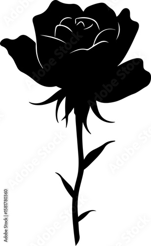 silhouette of rose, flower, vector, floral, illustration, pattern, tattoo, nature, design, art, rose, plant, leaf, decoration, black, silhouette, drawing, vintage, decor, flowers, ornament, set, sketc