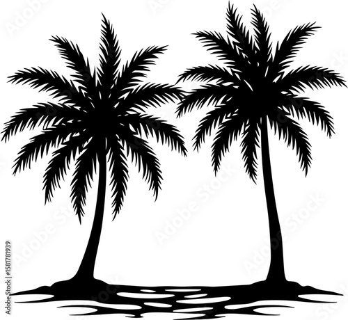 palm trees silhouette, palm, tree, tropical, coconut, nature, palm tree, isolated, beach, leaf, summer, plant, vector, silhouette, illustration, green, travel, island, leaves, white, sea, sky, branch,