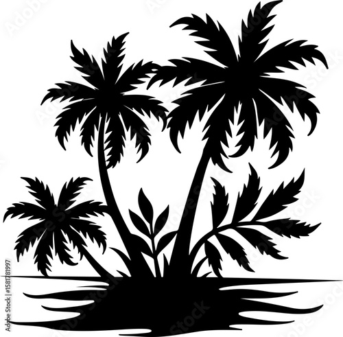palm trees silhouette, palm, tree, tropical, coconut, nature, palm tree, isolated, beach, leaf, summer, plant, vector, silhouette, illustration, green, travel, island, leaves, white, sea, sky, branch,