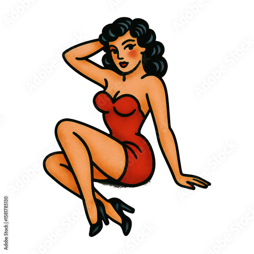 PNG Vintage pin-up girl illustration