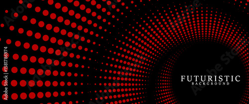Dark red digital technology banner gradient web background. red abstract waving lines and halftone circles frame glowing geometric diagonal pattern business background for brochure, header. eps 10