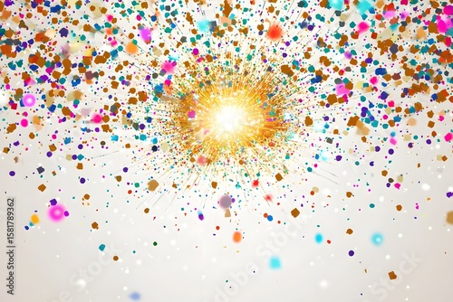 glitter explosion vector with colorful confetti and sparkles, radiating from center on white background 
