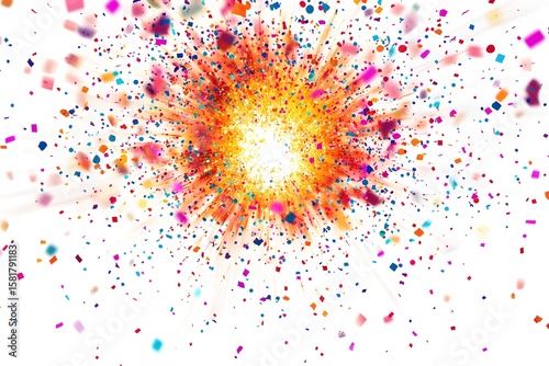 glitter explosion vector with colorful confetti and sparkles, radiating from center on white background 
