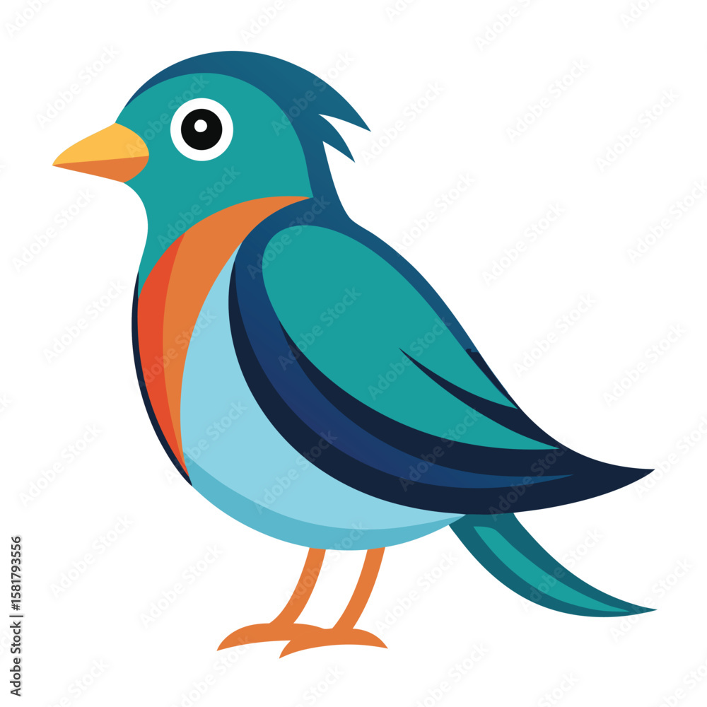 Fototapeta premium Cute blue cartoon bird illustration with a red beak and funny wings