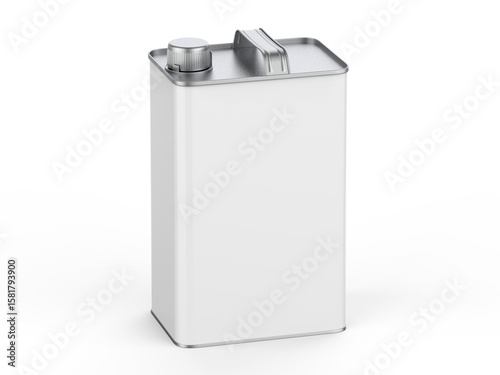 Metallic tin can with cap and handle for branding and mockup, 3d illustration.