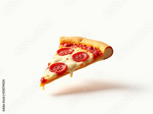 A lone goldenbrown pizza slice with melted mozzarella