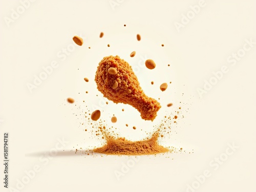 Goldenbrown juicy crispy fried chicken pieces suspend 