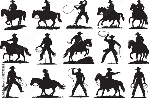 Cowboy and Horse Silhouettes Set