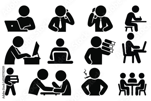 People working and interacting business icons