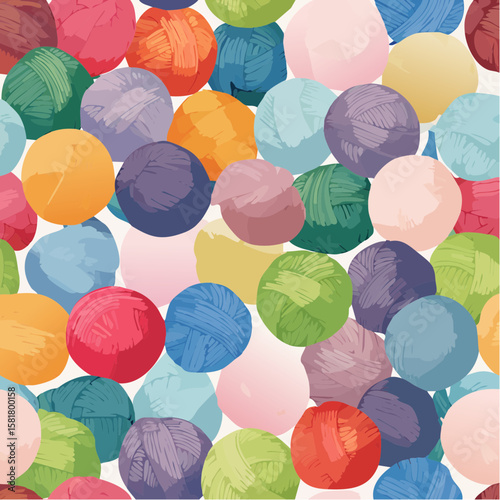 seamless spread of knitting yarn balls in various colors
