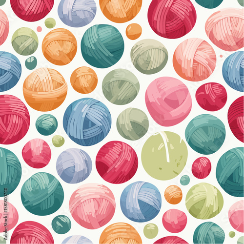 seamless spread of knitting yarn balls in various colors