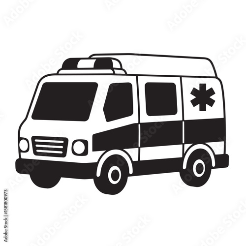 Black and white ambulance illustration emergency vehicle for medical and rescue purposes