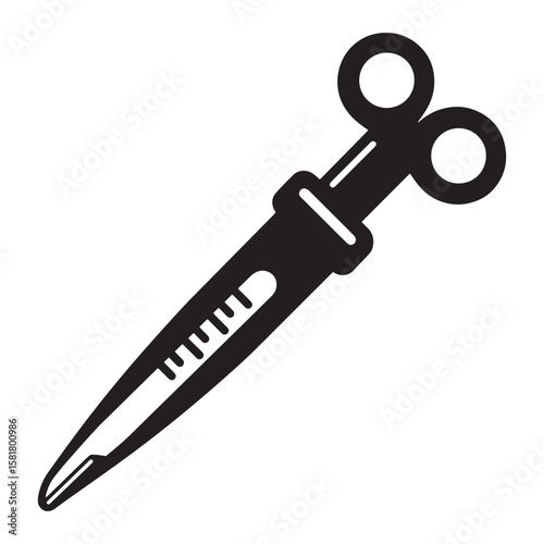 A black and white vector illustration of a medical syringe for healthcare and scientific applications