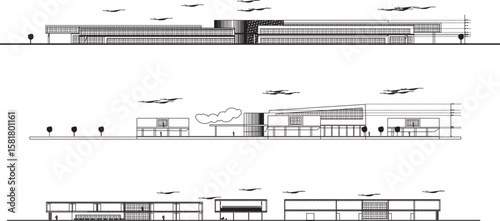modern high school building silhouette design vector illustration sketch