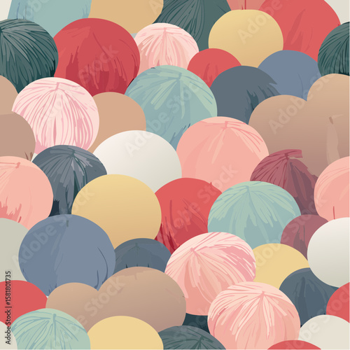 seamless spread of knitting yarn balls in various colors