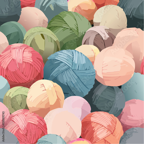 seamless spread of knitting yarn balls in various colors