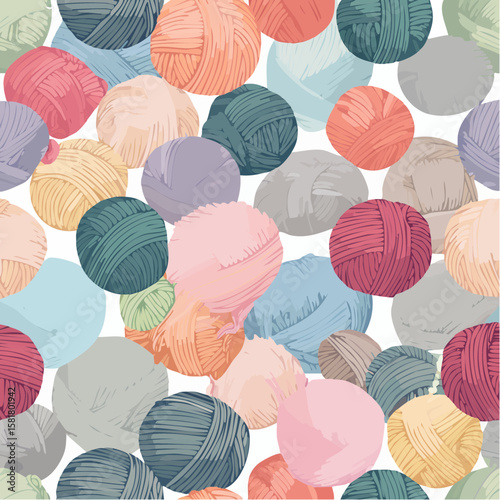 seamless spread of knitting yarn balls in various colors